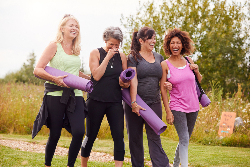 Group,Of,Mature,Female,Friends,On,Outdoor,Yoga,Retreat,Walking Group,Of,Mature,Female,Friends,On,Outdoor,Yoga,Retreat,Walking
